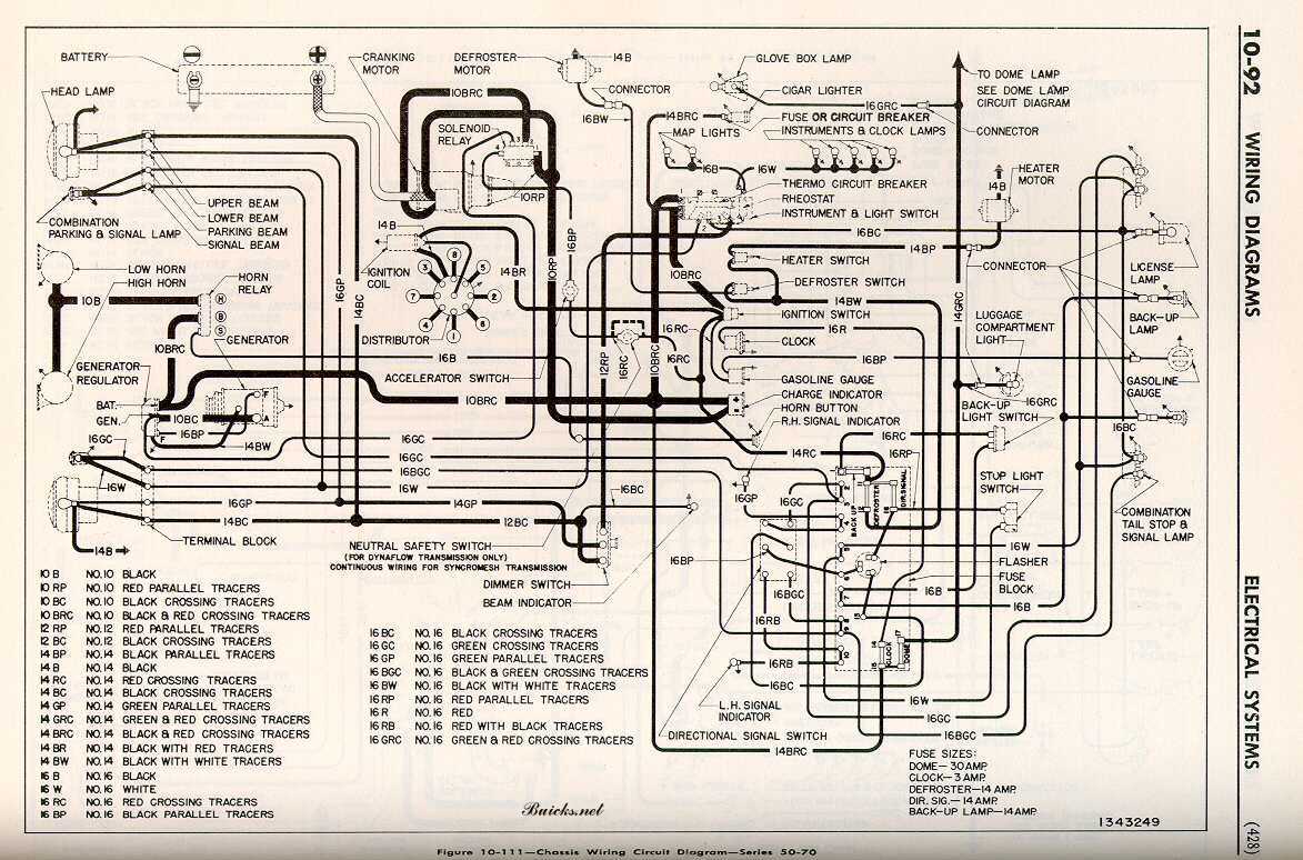 1952 Buick Chassis Wiring Circuit Diagram - Series 50-70