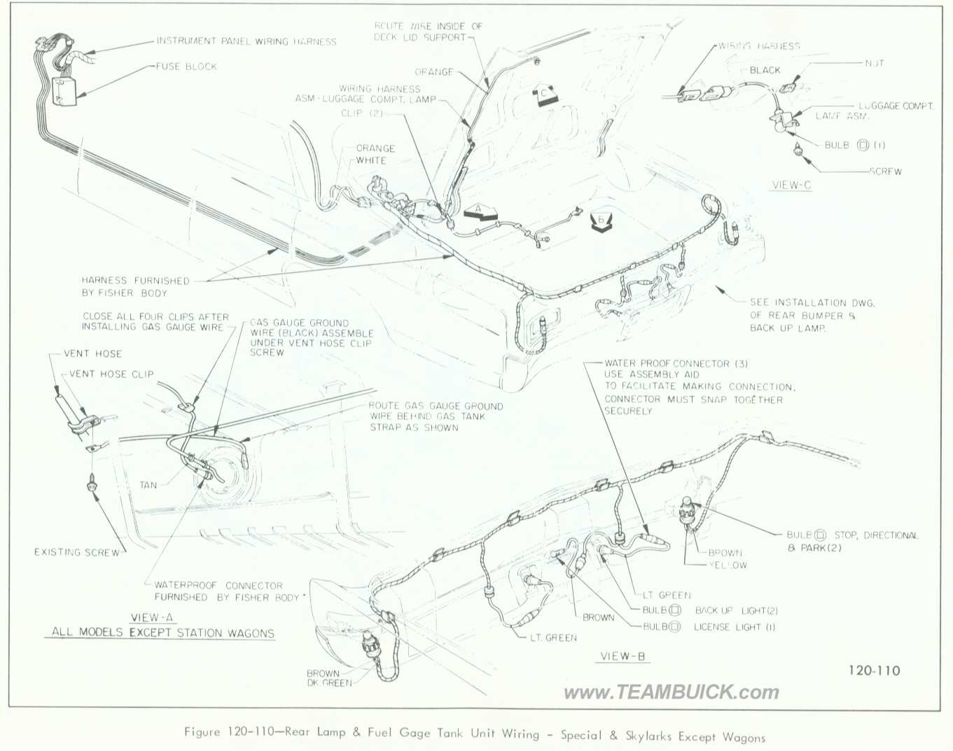 1966 Buick Special and Skylark, Rear Lamp and Fuel Gage Tank Unit Wiring