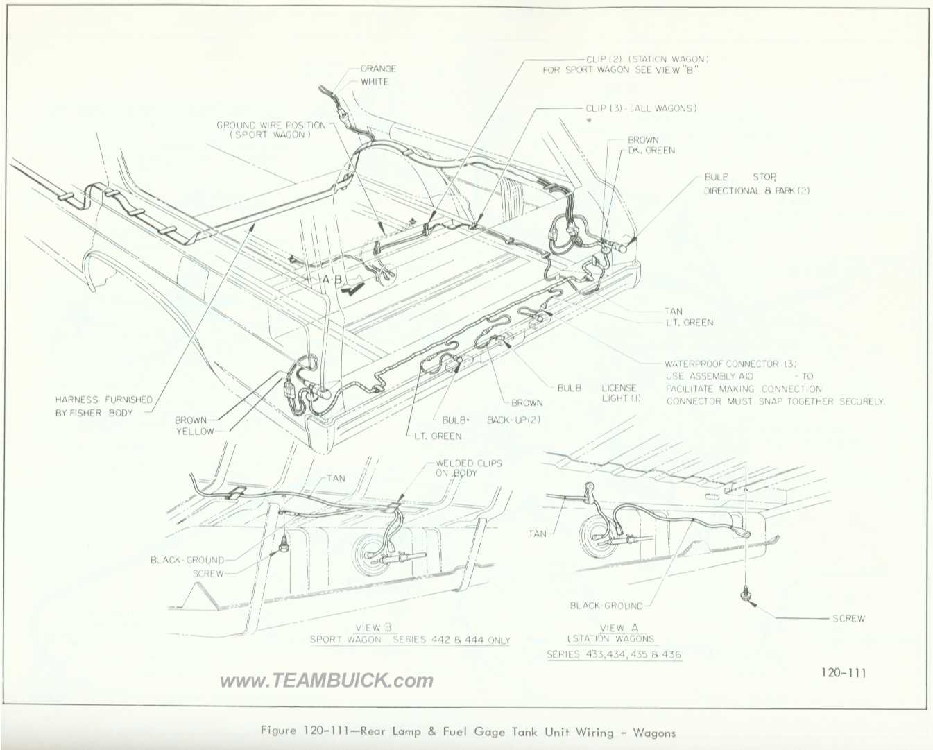 1966 Buick Wagon, Rear Lamp and Fuel Gage Tank Unit Wiring