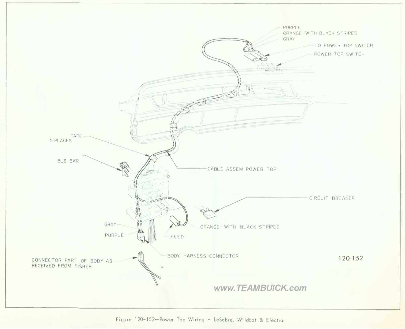 1966 Buick LeSabre, Wildcat, Electra, Power Top Wiring